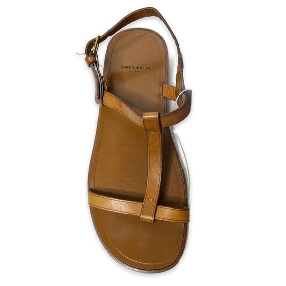 Saint Laurent Shoes - Saint Laurent Women's Cassandra Brown Leather T Strap Authentic Sandals Size 41